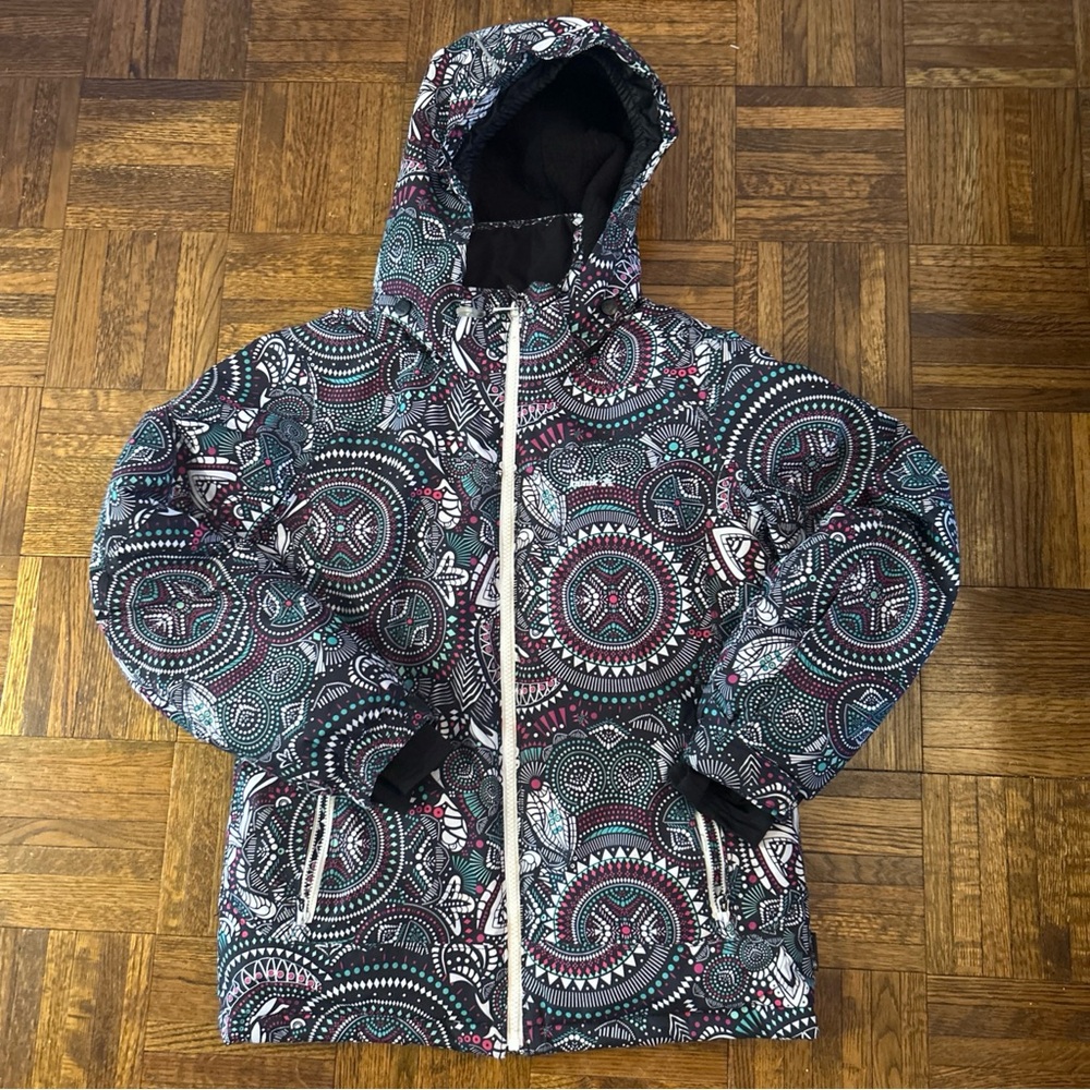 Kamik Tessie Ski Jacket Bandana Print Removable Hood Snowboard Insulated Sz 12
